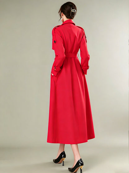Trench Coat For Women Modern Turndown Collar Buttons Full Length Coat