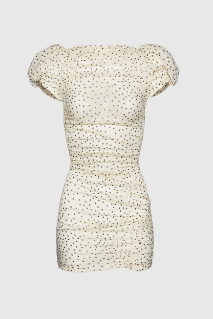 Eadlla Ruched Polka Dot Mini Dress