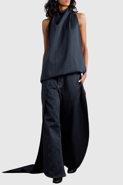 Erlinda Round Jeans - Black