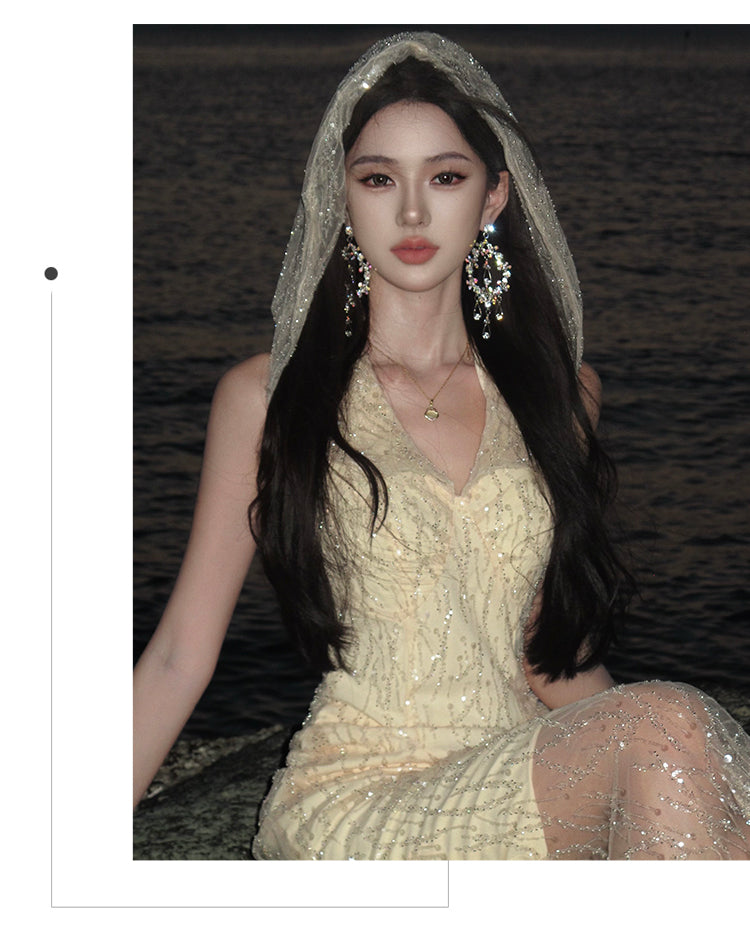 Edgy Desert Aesthetic Sequin Dress Unique Birthday & Beach Outfit