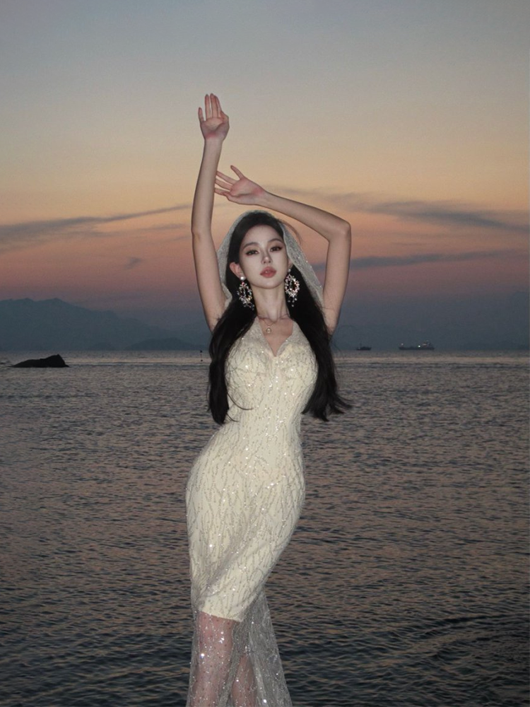 Edgy Desert Aesthetic Sequin Dress Unique Birthday & Beach Outfit