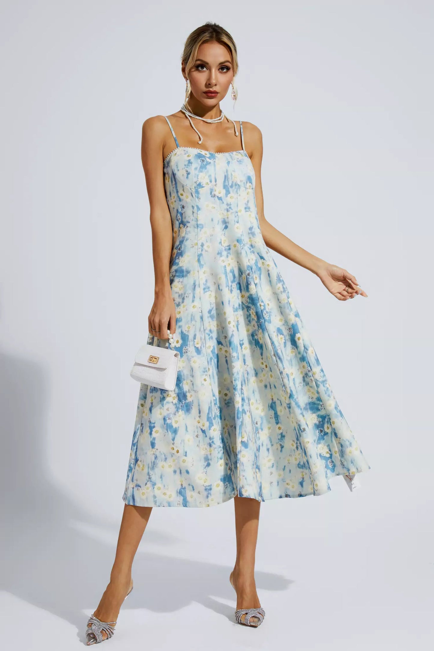 Edith Blue Floral Slip Maxi Dress