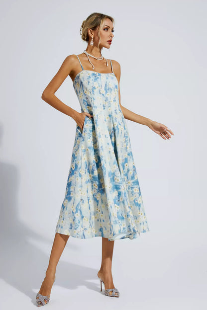 Edith Blue Floral Slip Maxi Dress