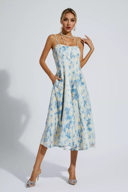 Edith Blue Floral Slip Maxi Dress