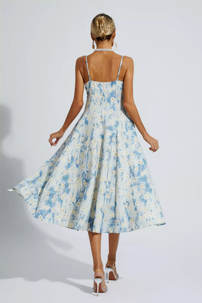 Edith Blue Floral Slip Maxi Dress