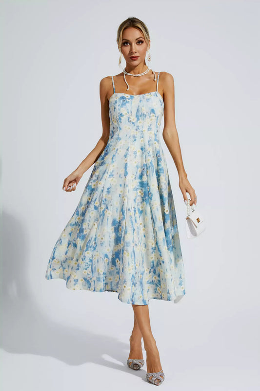 Edith Blue Floral Slip Maxi Dress