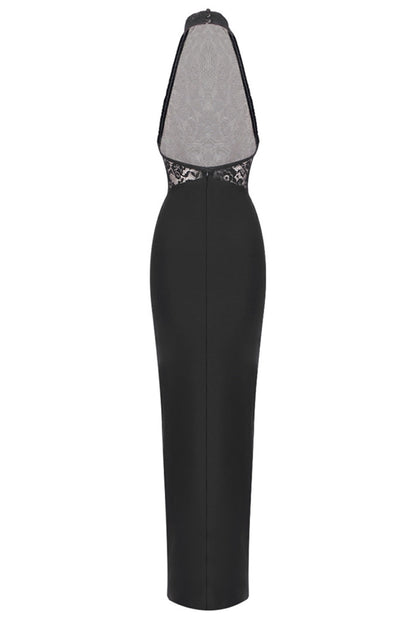 Eileen Halter Lace Ruched Maxi Dress