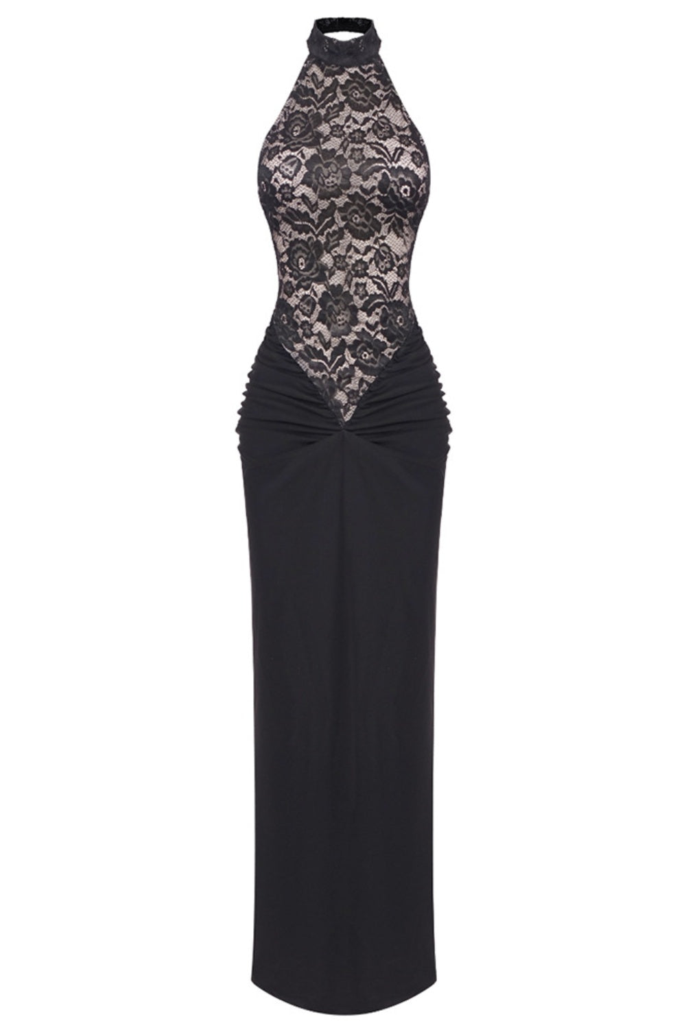Eileen Halter Lace Ruched Maxi Dress