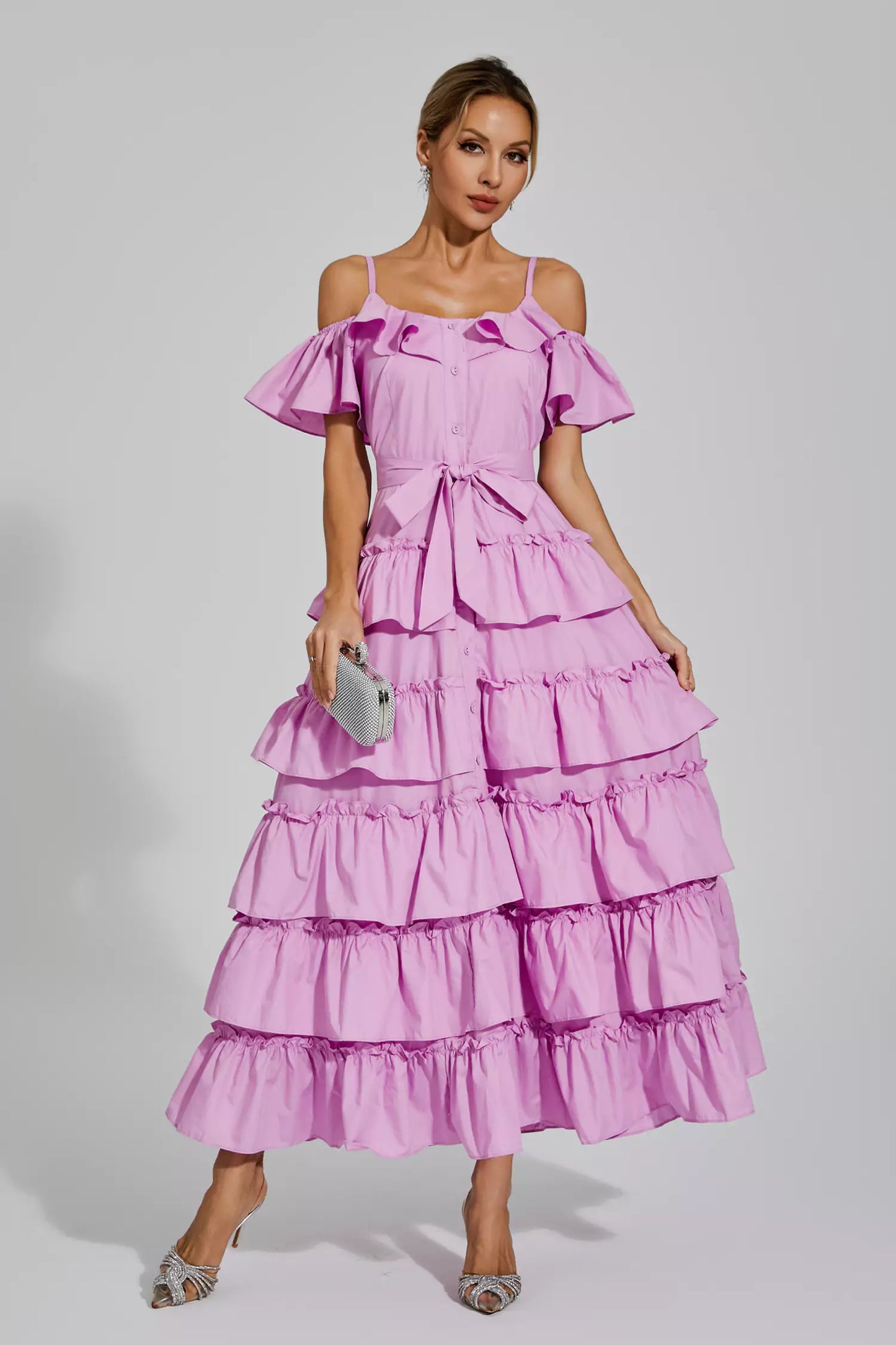 Eleanora Purple Tiered Slip Dress