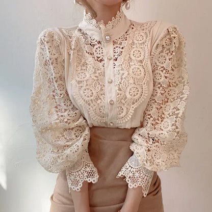 Flower Lace Patchwork Petal Sleeve Blouse