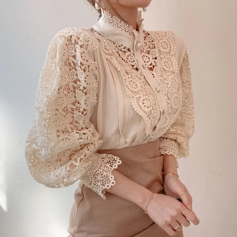 Flower Lace Patchwork Petal Sleeve Blouse