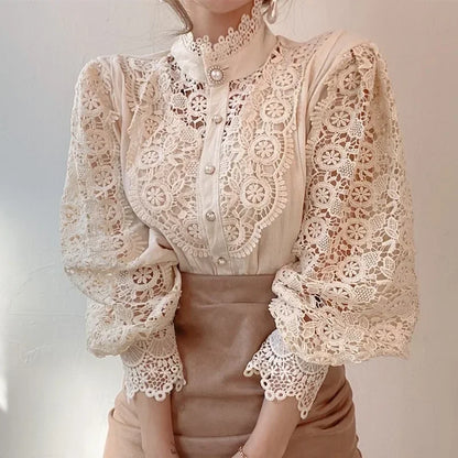 Flower Lace Patchwork Petal Sleeve Blouse