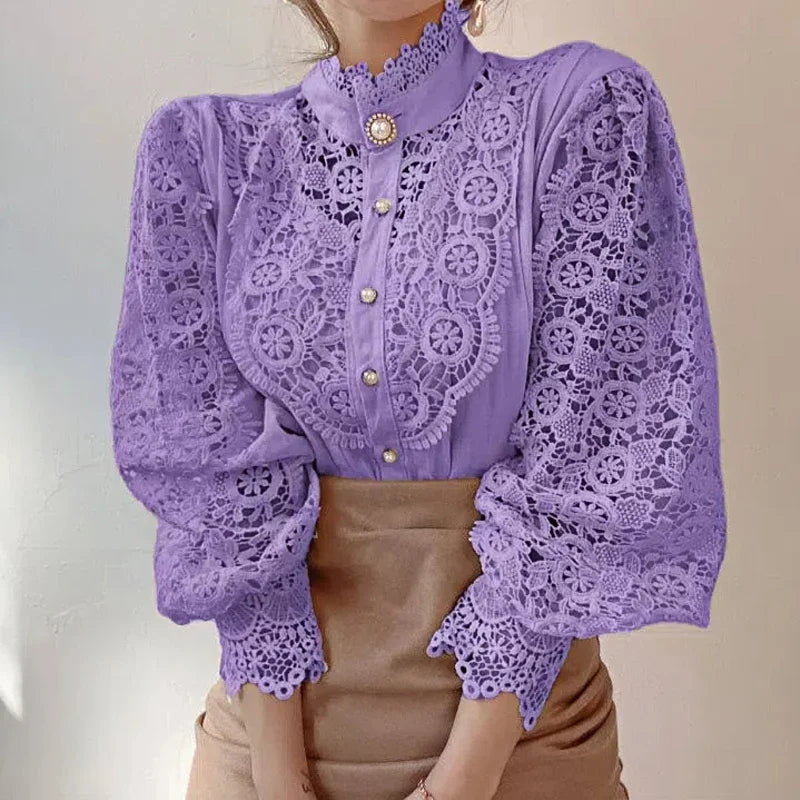 Flower Lace Patchwork Petal Sleeve Blouse