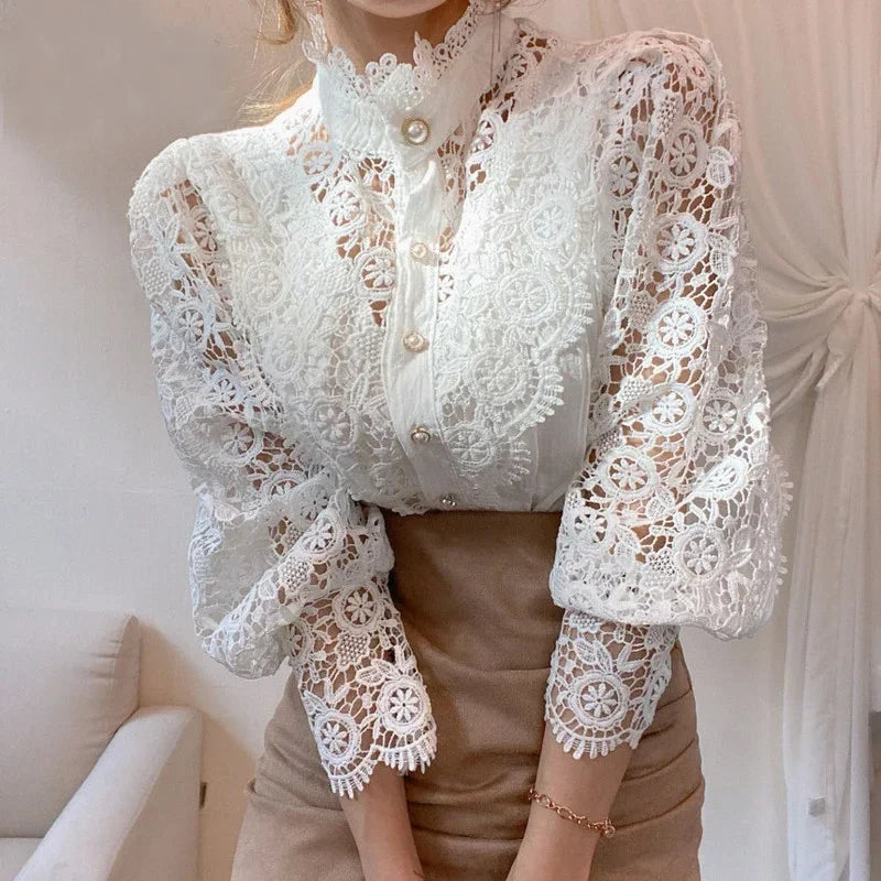 Flower Lace Patchwork Petal Sleeve Blouse