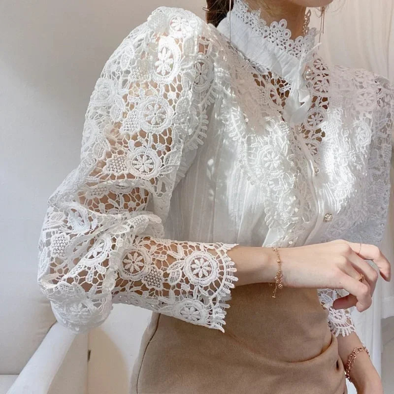 Flower Lace Patchwork Petal Sleeve Blouse