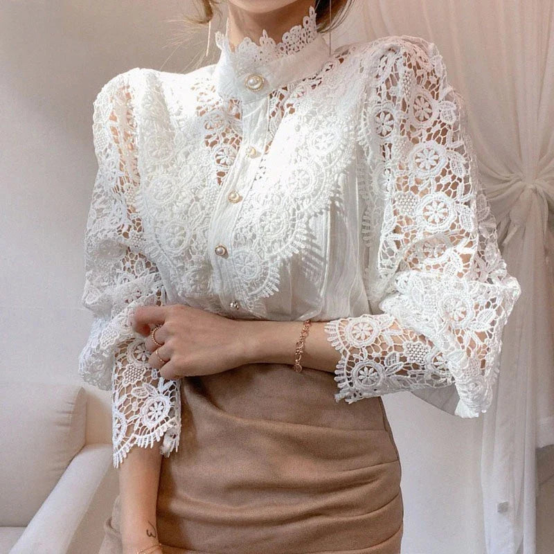 Flower Lace Patchwork Petal Sleeve Blouse