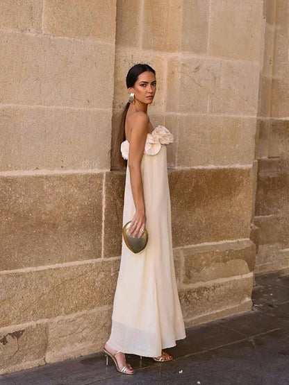 Elegant Flower Wrap Sleeveless Backless Maxi Floral Dress