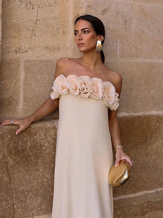 Elegant Flower Wrap Sleeveless Backless Maxi Floral Dress