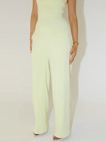 Halter Top Wide Leg High Waist Office Two Piece Set