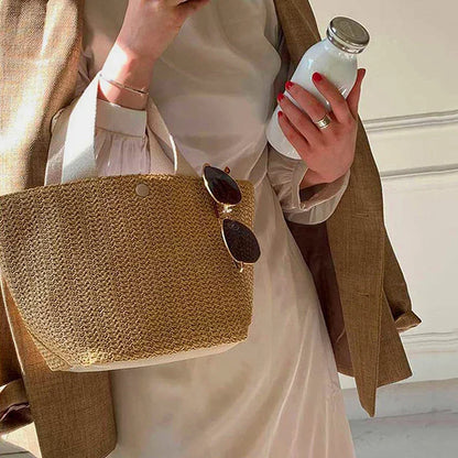 Elegant Straw Woven Beach Casual Top-Handle Shoulder Handbag