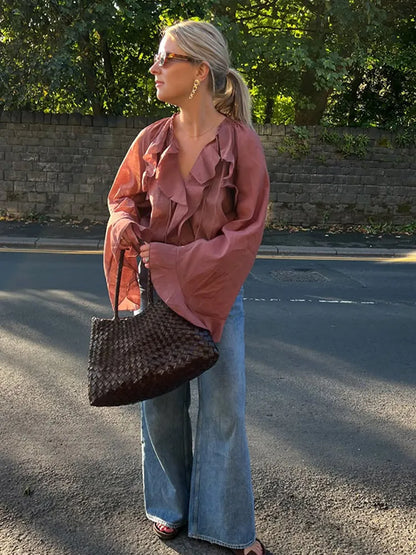 Flared Sleeve Cropped Blouse