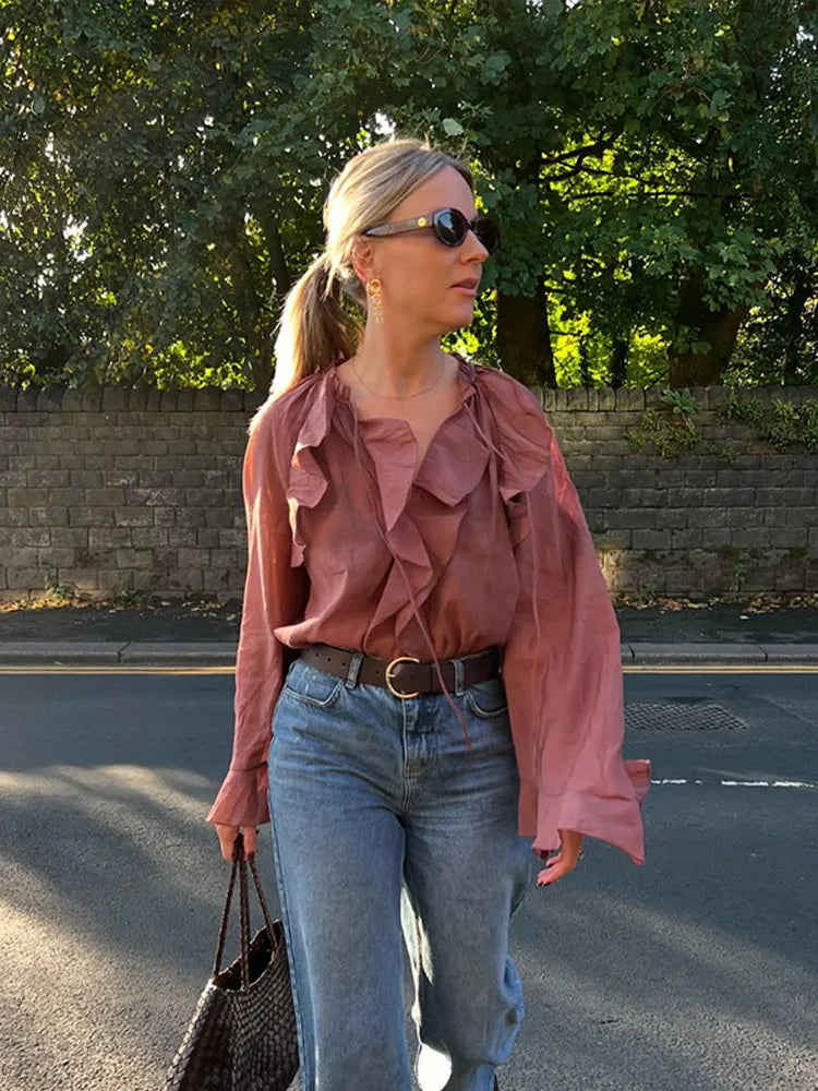 Flared Sleeve Cropped Blouse