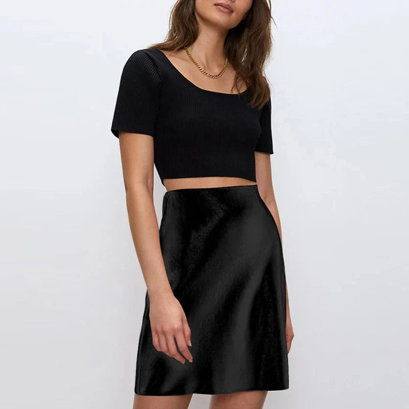 Satin Side Zipper Slim Skirt