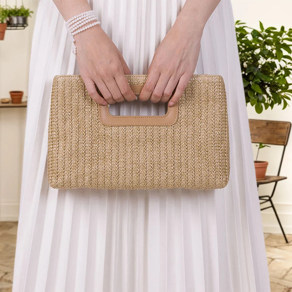Elegant Straw Clutch Wristlet