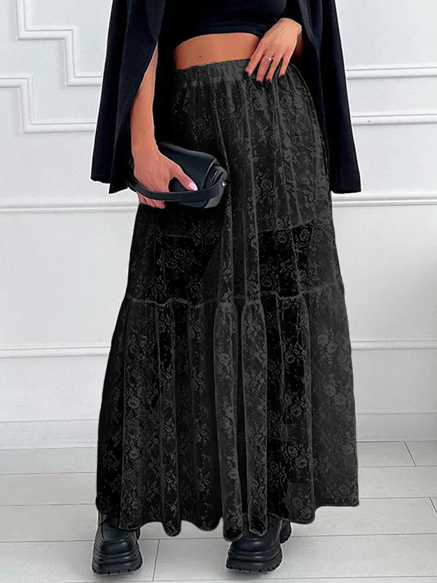 Elegant White Lace Straight High Waist Jacquard Weave Skirt