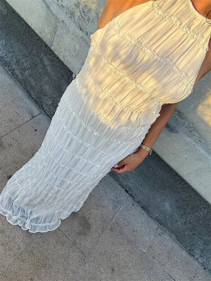 Elegant Halter Maxi Dress for Women – Open Back Summer Wedding Guest Dress, Lightweight and Flattering Fit
