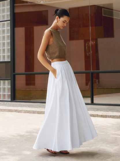Elegant Linen Maxi Skirt for Women – High Waist, Pleated Design for Comfort and Style