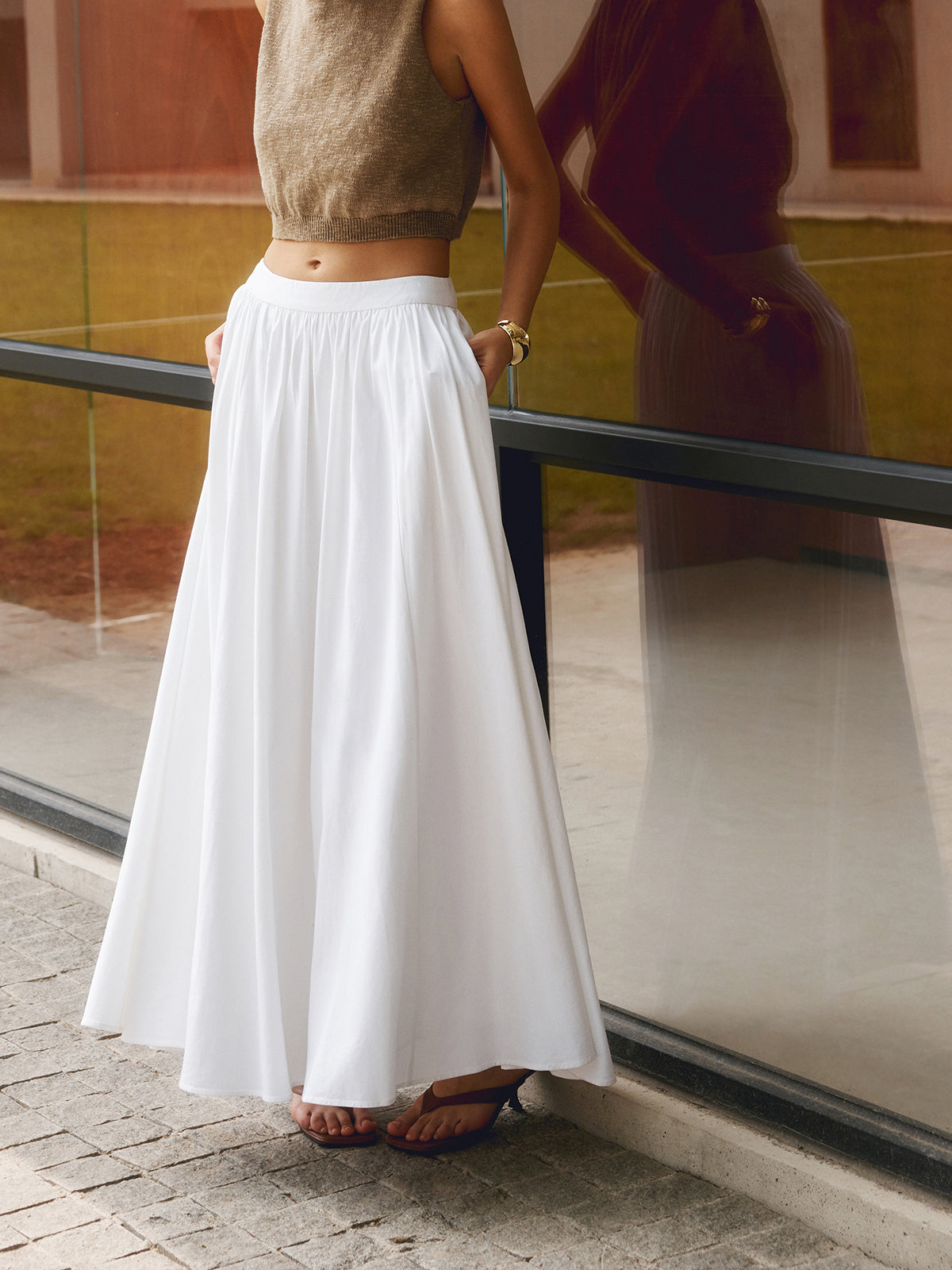 Elegant Linen Maxi Skirt for Women – High Waist, Pleated Design for Comfort and Style
