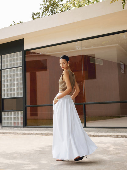Elegant Linen Maxi Skirt for Women – High Waist, Pleated Design for Comfort and Style