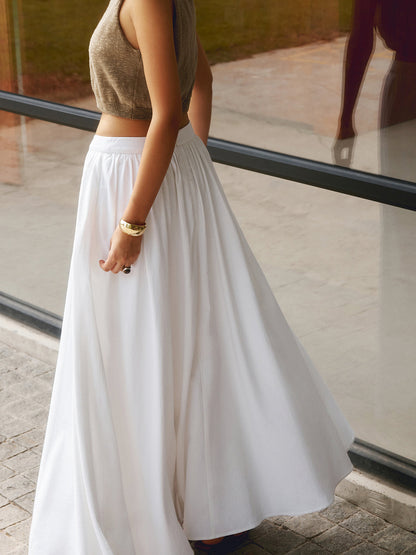 Elegant Linen Maxi Skirt for Women – High Waist, Pleated Design for Comfort and Style