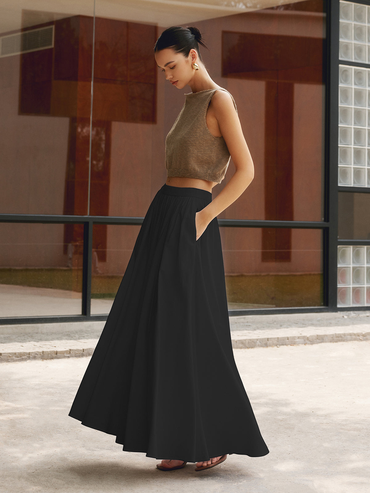 Elegant Linen Maxi Skirt for Women – High Waist, Pleated Design for Comfort and Style