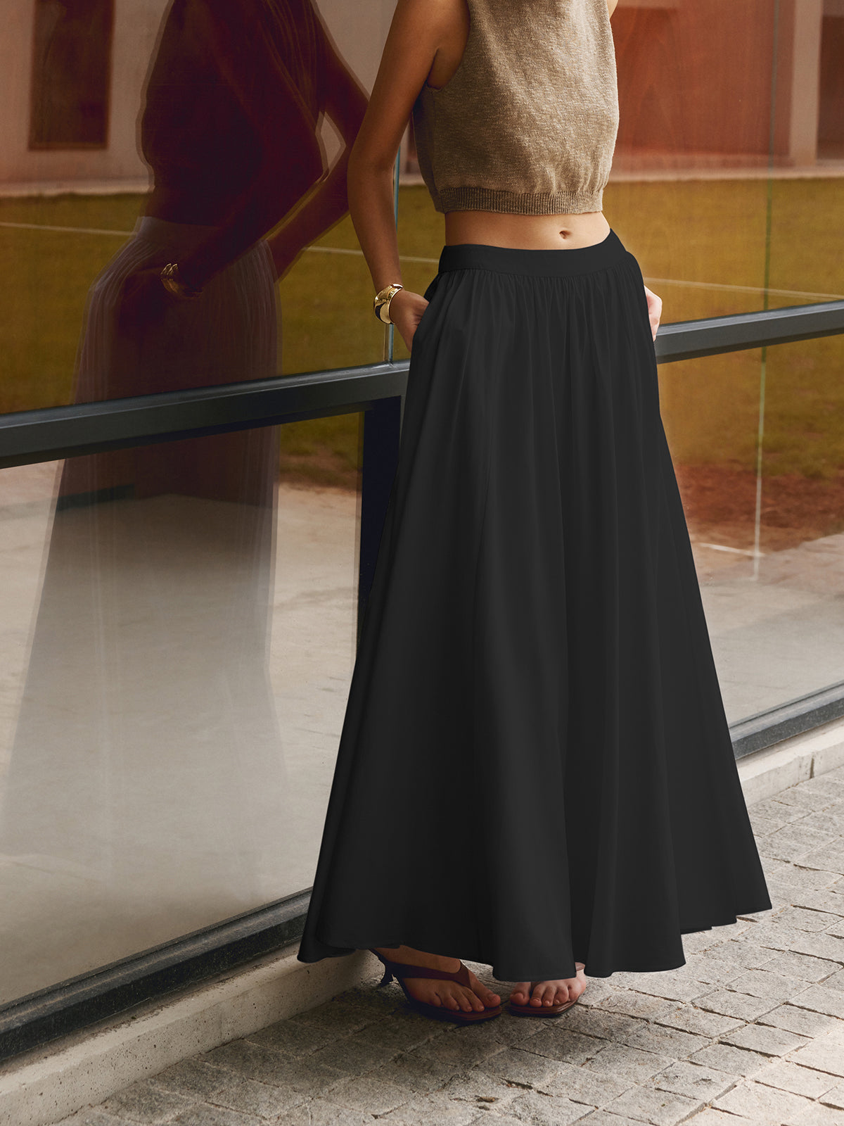 Elegant Linen Maxi Skirt for Women – High Waist, Pleated Design for Comfort and Style