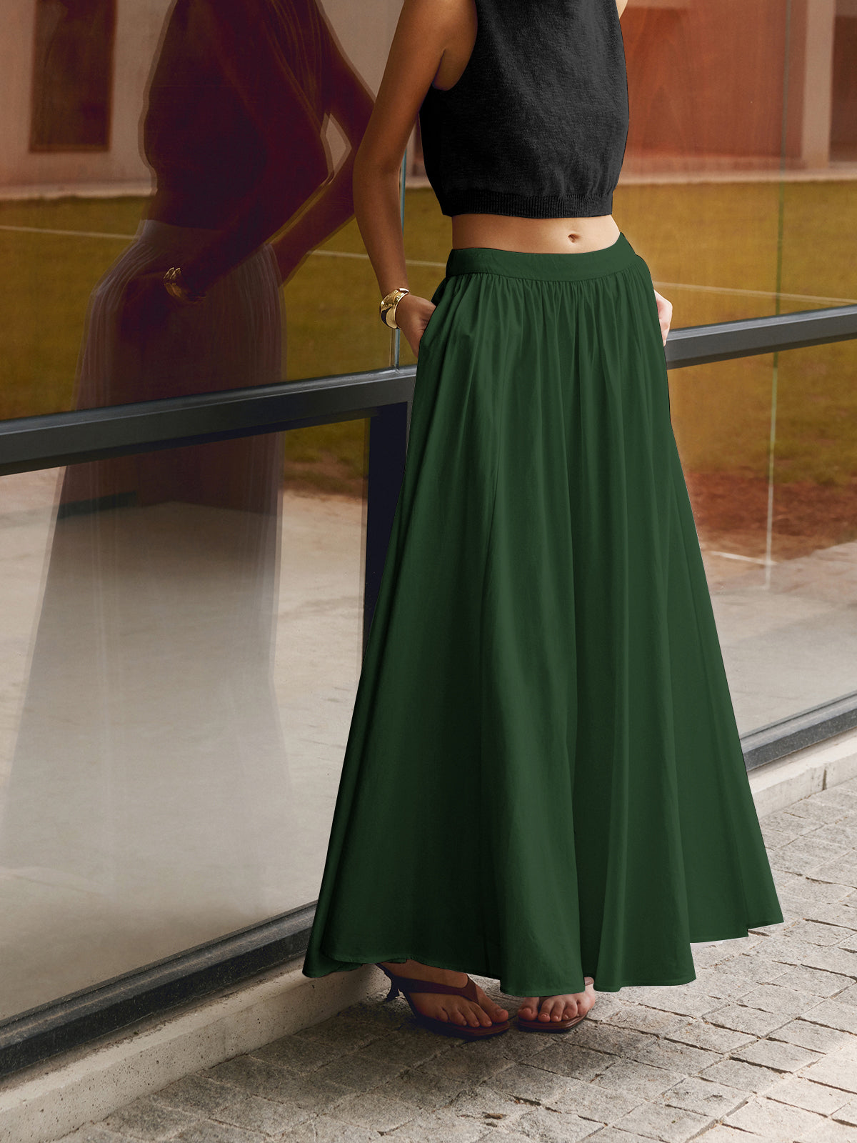 Elegant Linen Maxi Skirt for Women – High Waist, Pleated Design for Comfort and Style