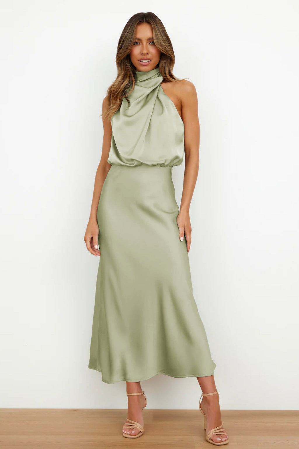 Elegant Midi Dress with Asymmetrical Neckline – Perfect for Special Occasions