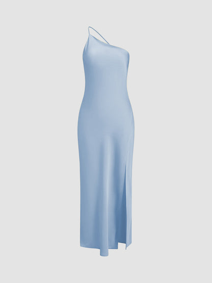 Elegant Open Back Satin Maxi Dress with Side Split – Long Sleeve Formal Dress for Women