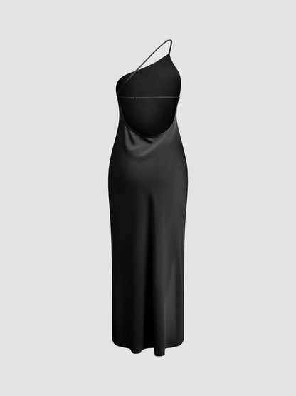 Elegant Open Back Satin Maxi Dress with Side Split – Long Sleeve Formal Dress for Women
