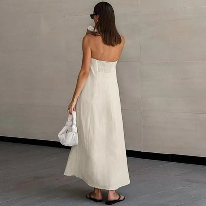 Elegant Strapless Maxi Dress for Women in Lightweight Linen – Flattering Summer Long Dress for Casual and Formal Occasions
