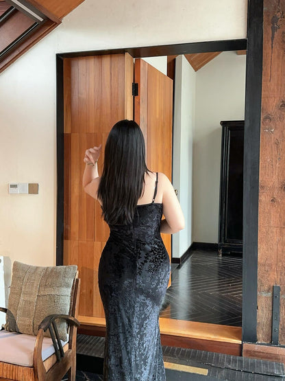 Elegant Velvet Maxi Dress Plus-Size