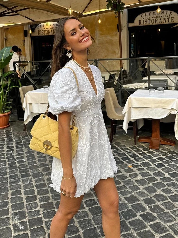 Elegant White Dress with Embroidered Ruffles – Versatile Summer Fashion
