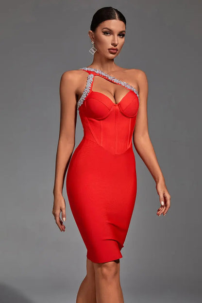 Elizabeth Red Corset Diamante Dress