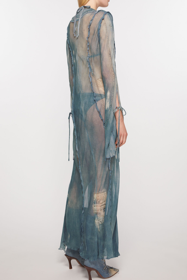 Ellen Mesh Printed Ruffle Maxi Dress