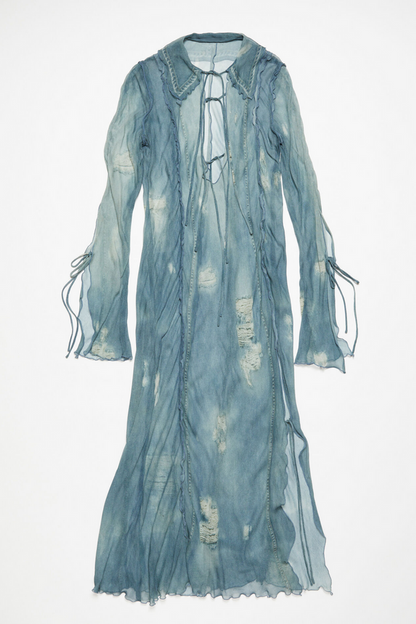 Ellen Mesh Printed Ruffle Maxi Dress