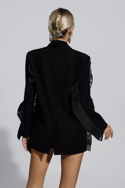 Ellis Ruched Floral Blazer Dress-Black