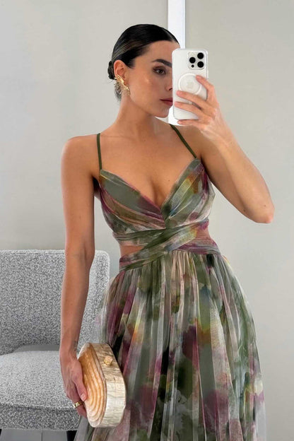 Elowen | Painted Floral V-Neck Maxi Dress