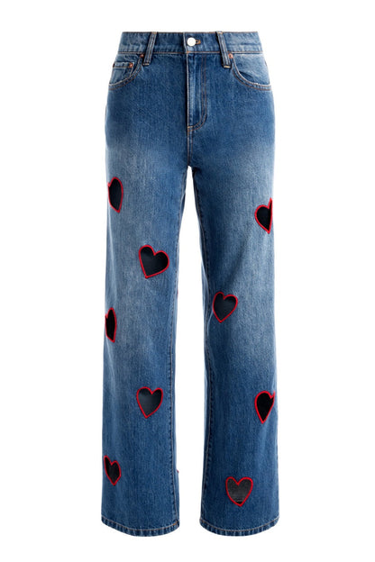Elowen Heart Embroidered Cutout Jeans