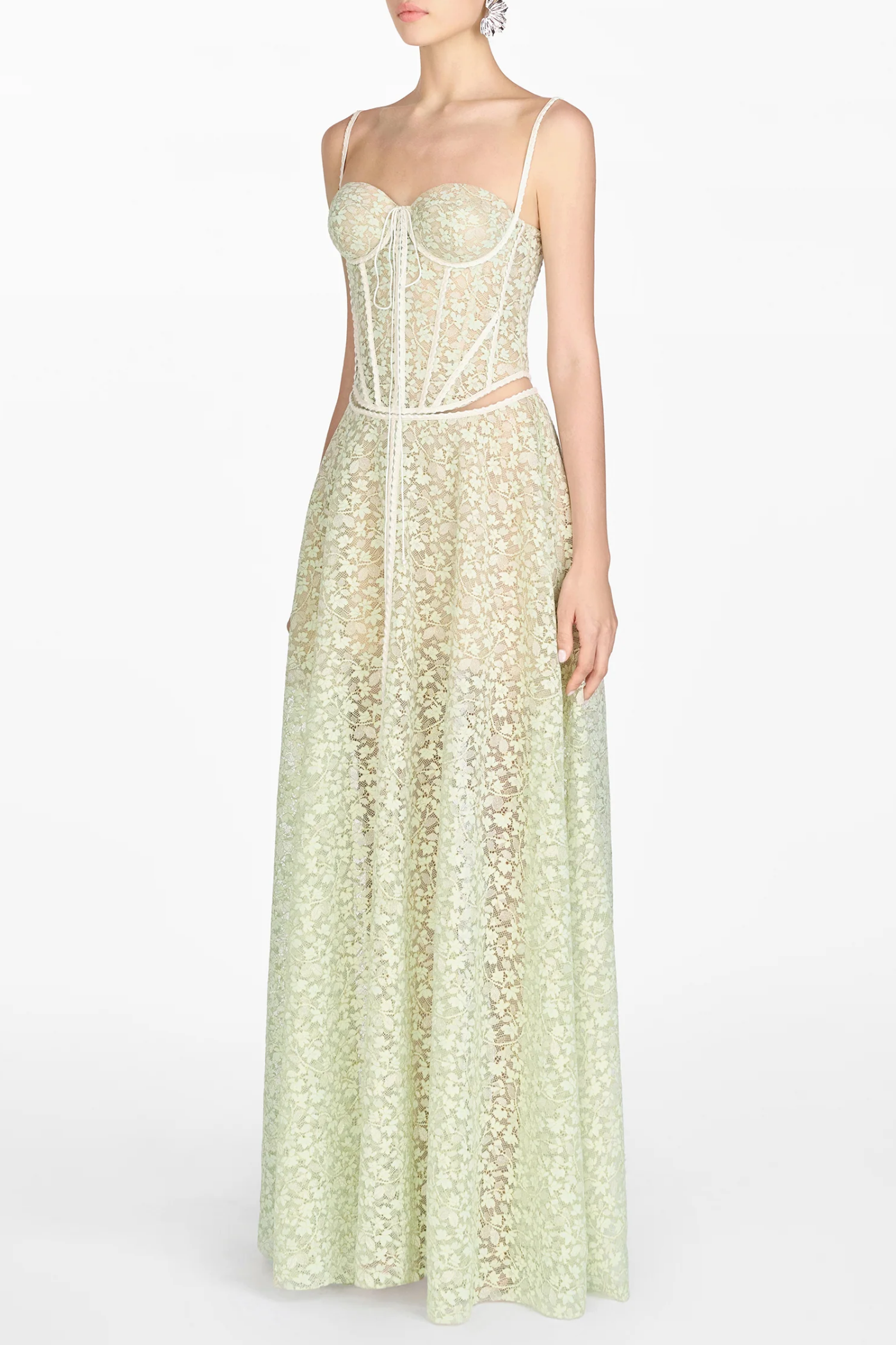 Emani Floral Lace Corset Cutout Maxi Dress - Mint